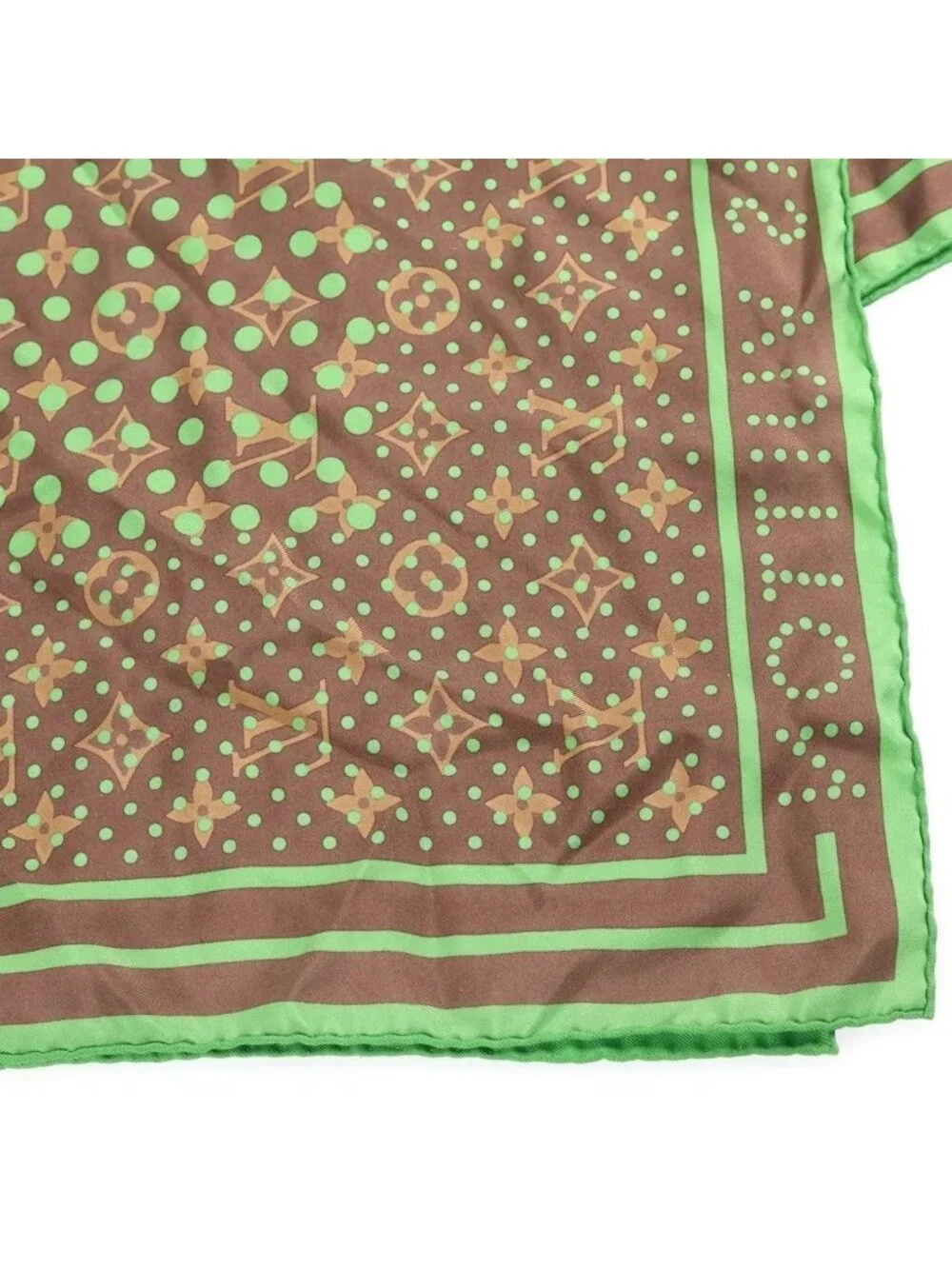 Louis Vuitton Monogram Perfo Dot Silk Scarf Brown Green